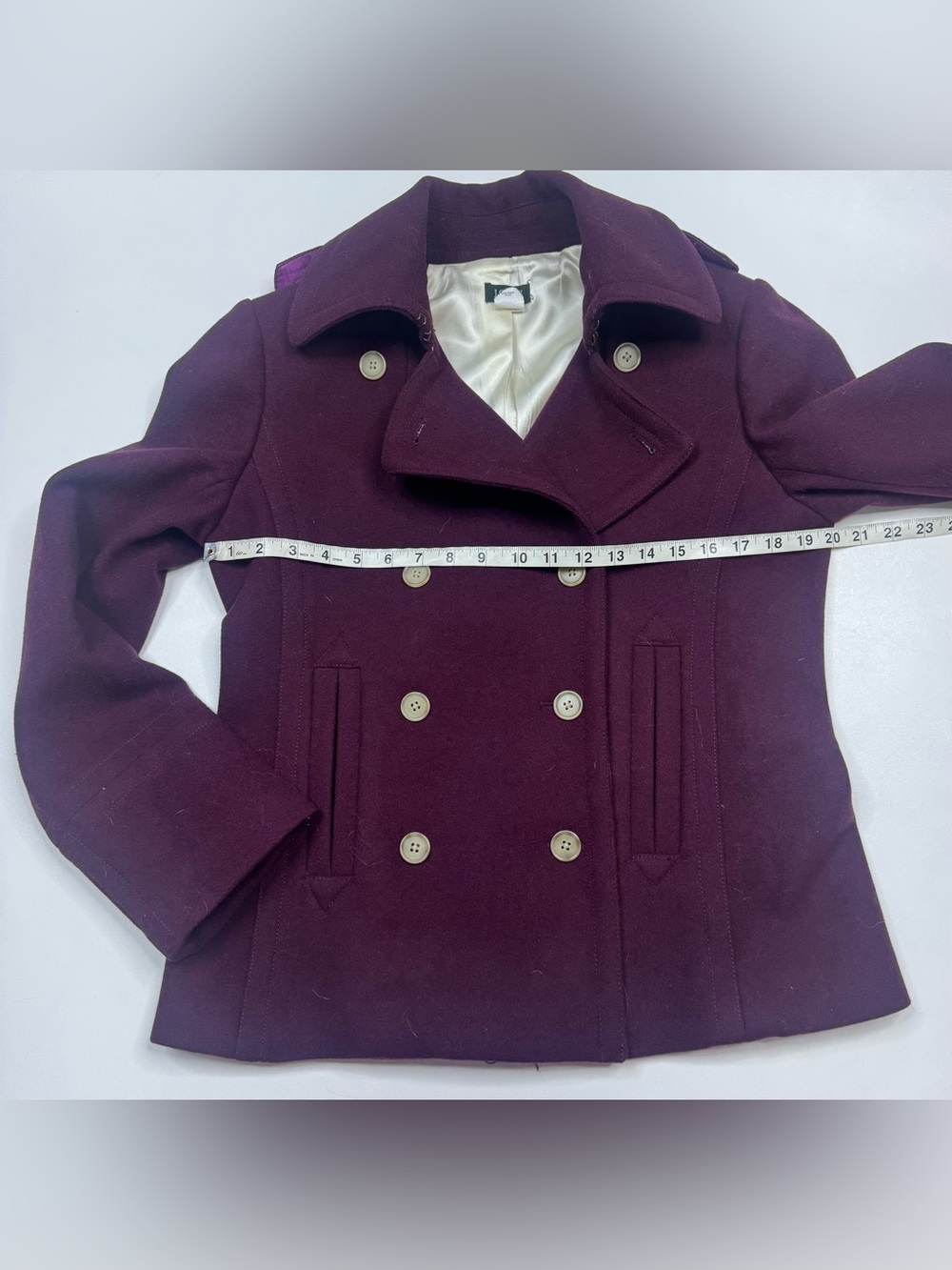 J. Crew 100% Wool Double-Breasted Peacoat in Deep Wine Womens Size 6 - Picture 4 of 9